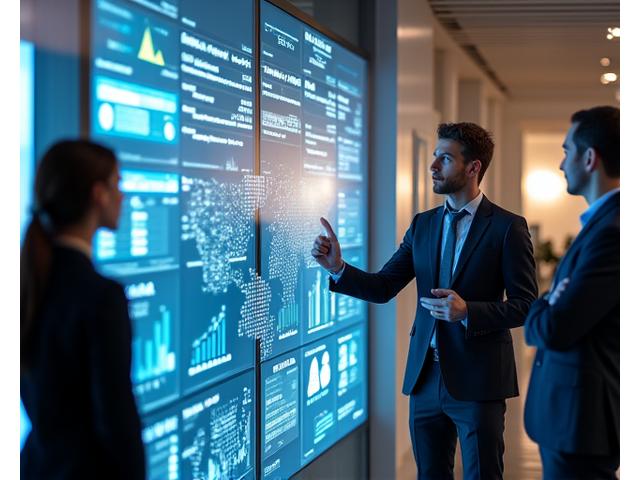 Illustration of a dynamic team collaborating on an analytics dashboard with charts and graphs, representing productivity solutions