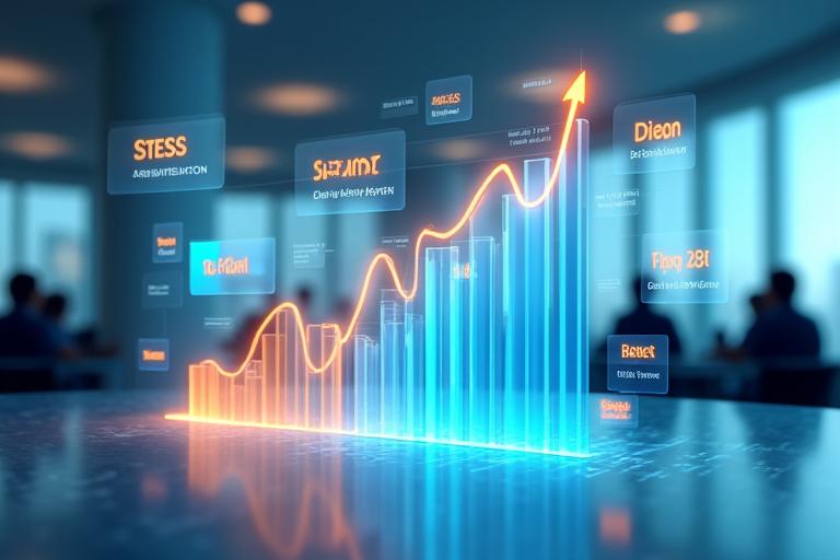 A dynamic infographic displaying positive trends in employee satisfaction, stress reduction, and productivity, indicating success of a corporate wellness program powered by digital journaling.