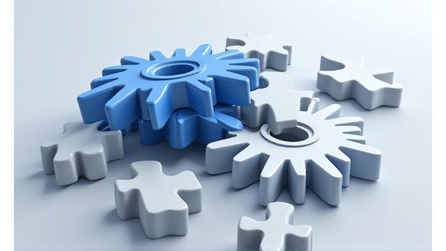 Illustration of bespoke gears fitting perfectly beside generic puzzle pieces
