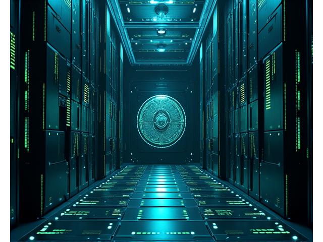 Abstract representation of a digital data vault with glowing security layers, illustrating strong data encryption.