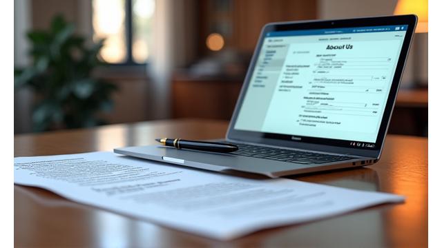 A professional legal document with a pen, next to a computer screen displaying an email contact form, symbolizing legal communication.