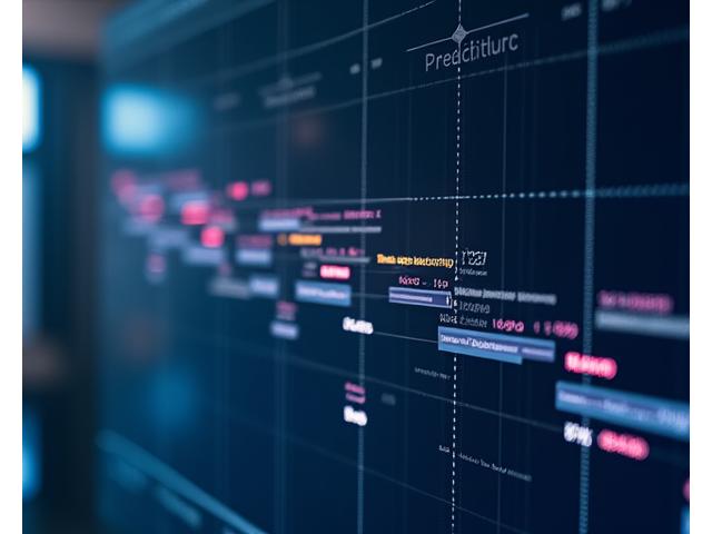 Predictive analytics graph showing project timeline forecasts and resource allocation using past performance data.